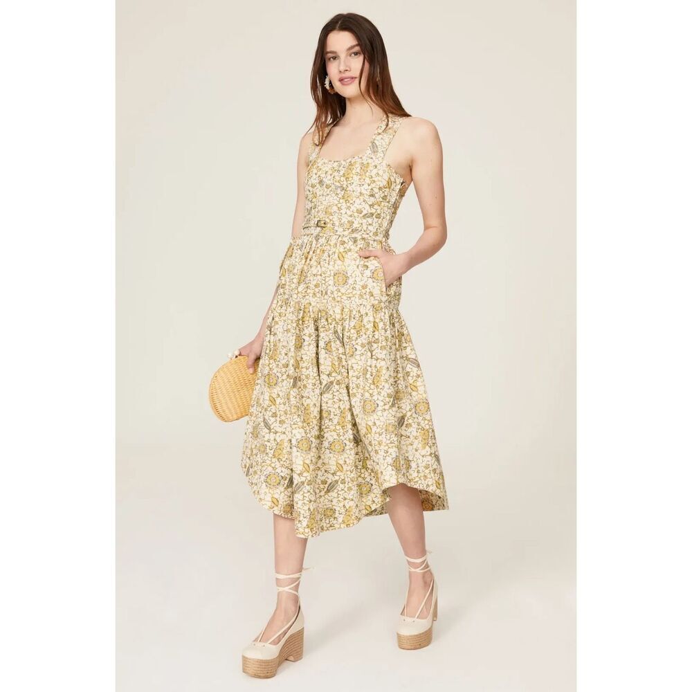 Ulla Johnson Enzo Cotton Floral Dress in Yellow Beige Size 6